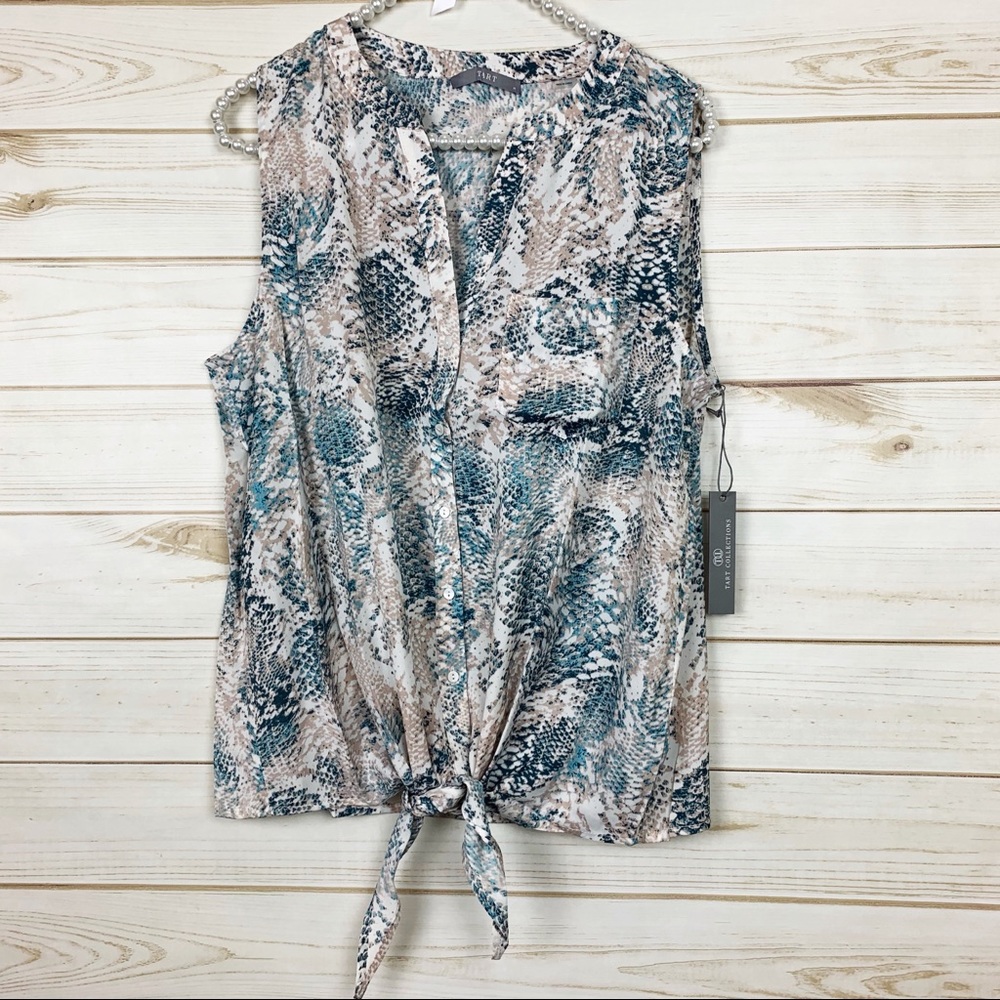 Tart Snake Animal Print Front Tie Button Down Sleeveless Blouse Medium & Large